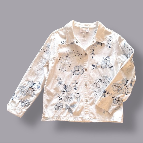 Susan Graver Jackets & Blazers - Jacket , light weight,  size M, white with blue tone embroidery, Susan Graver